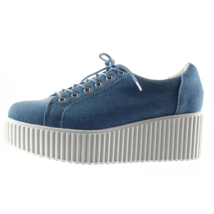 Chaussure Mode Basket Compens/ée Plateforme Sporty Chic bi-mati/ère Femme Croco Brillant Talon compens/é Plateforme 6 CM Angkorly
