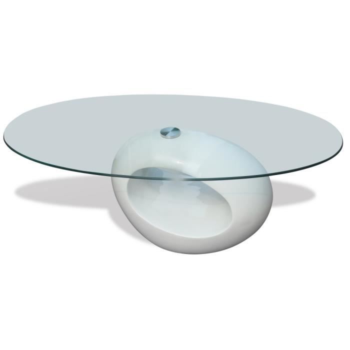 Magnifique Table basse de salon en verre avec pied blanc ...