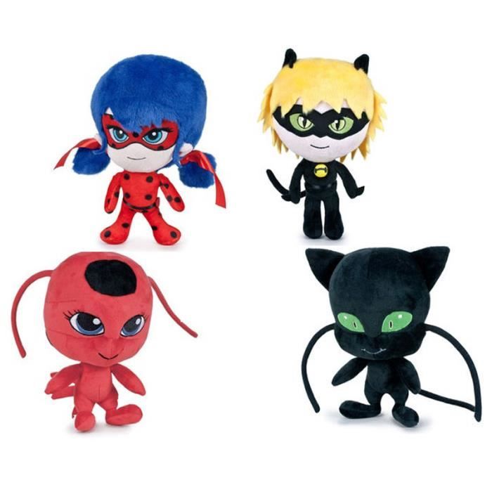 MIRACULOUS Lot de 4 peluches LadyBug + Chat Noir + Tikki + Plagg 37cm Rouge Achat / Vente