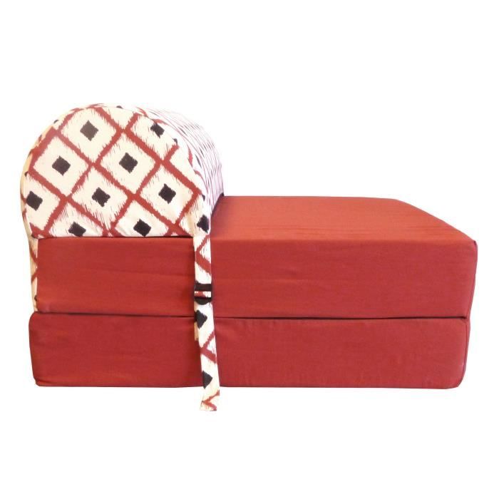 HIBA Chauffeuse 1 place Boho - Tissu Rouge - Style ethnique - L 58 cm