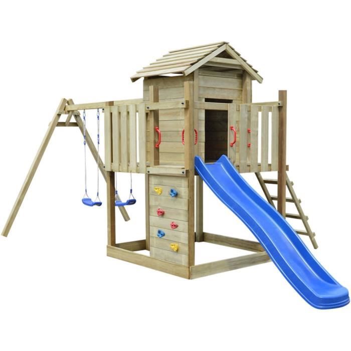 P30 Aire de jeux avec echelle, toboggan et balancoires en ...