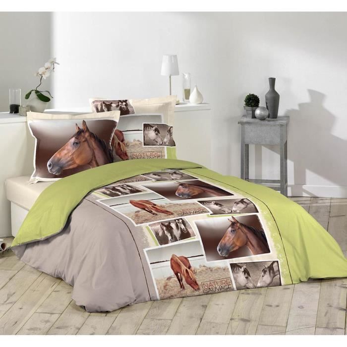 Housse de couette 220x240 + 2 taies Horse 100% coton ...