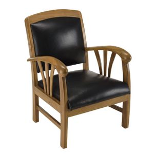 Fauteuil exotique bois et cuir noir DIKA