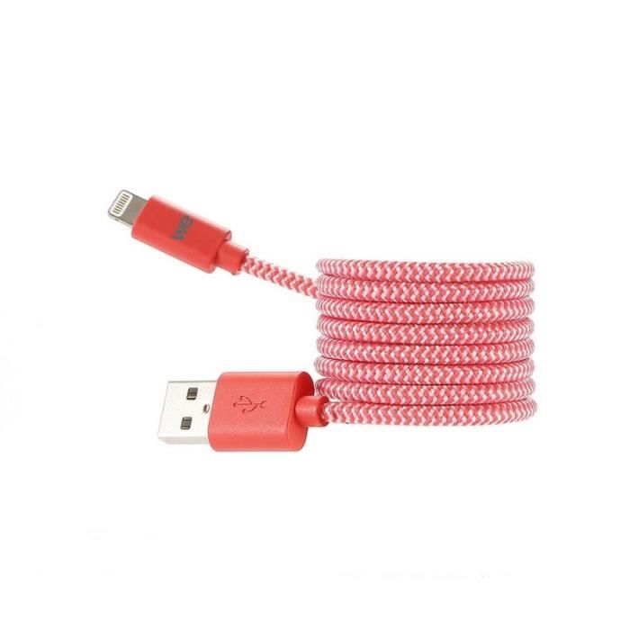 WE Cable USB Nylon tresse 1 metre Rouge et blanc