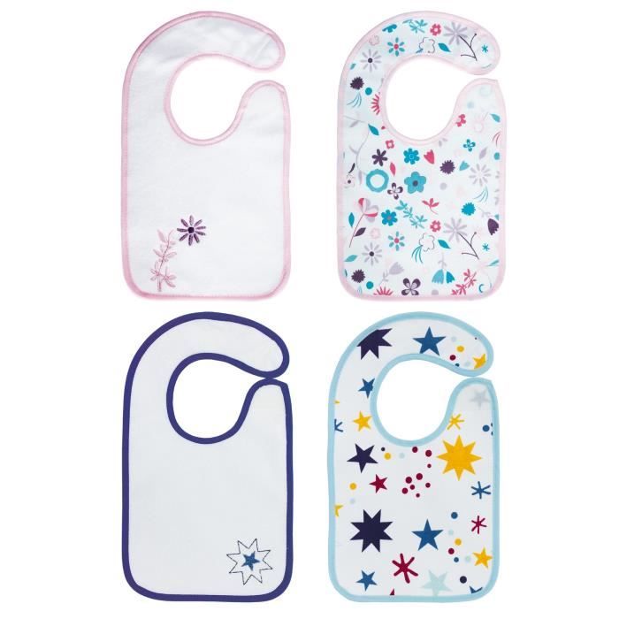BABYCALIN Lot de 2 Bavoirs Bébé Naissance - Imprimé Brodé en Coton Double Eva - 17x29 cm