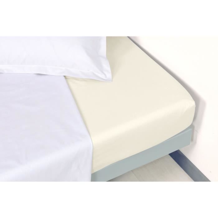 VENT DU SUD Drap housse Percale Manoir - Ivoire - 80x200x30 cm