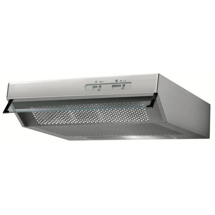 WHIRLPOOL WSLEL66ASGR - Hotte visière - Evacuation / Recyclage - 320 m³ air / h max - 71 dB max - 3 vitesses - L 60 cm - Inox