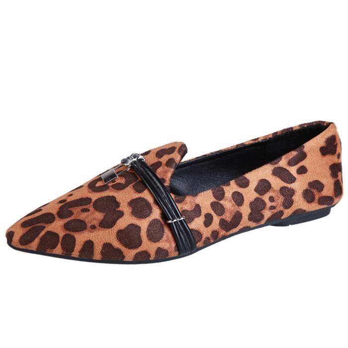 Chaussures Veberge Leopard Simples Bout Doug Pointu Casual Plat Talon Mocassins 7532 Femmes Dames Les vwRPqET7P