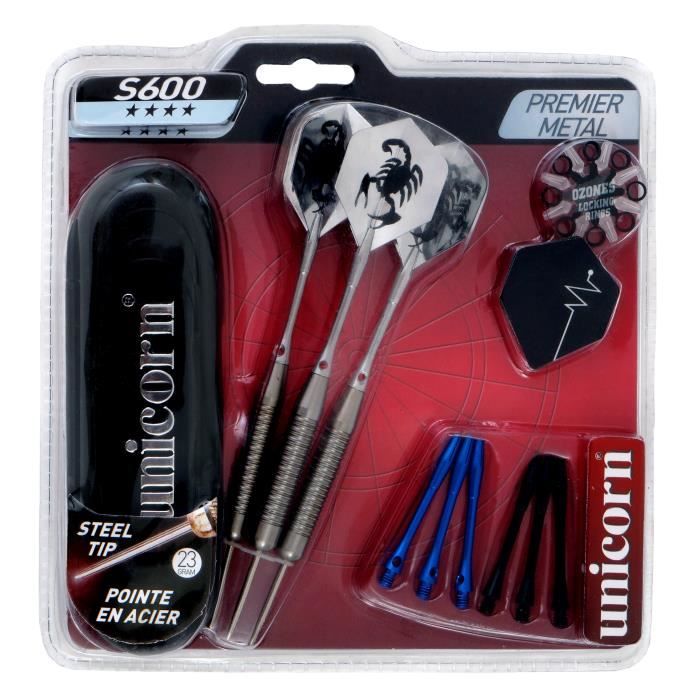 ABSIS Coffret Steel 600 - 3 Fléchettes à ailettes 23g + Accessoires + Boîtier Unicorn