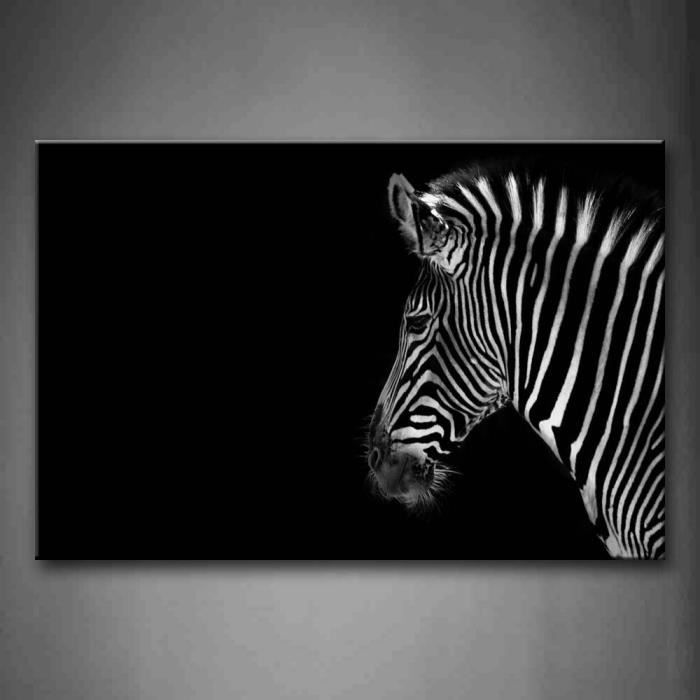Tableau zebre noir et blanc 4 tete de zebre noir et blanc fond noir art de mur p