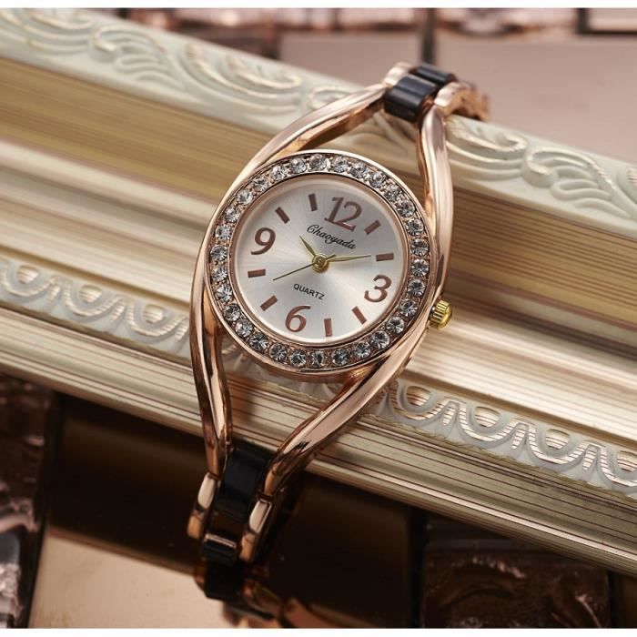 Montre Femme élégante Or Rose & Strass - Lot De 6 Pièces Neuves Avec étiquettes - Quartz - Cadran Carré