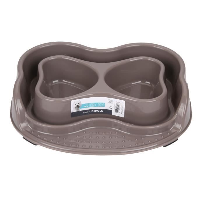 MPETS Gamelle en plastique double PLASTIC BOWL - Anti-insectes - En forme de cŒur - Pour chien - 2x500ml - Gris
