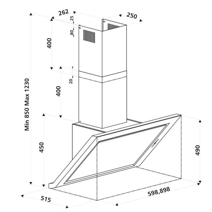 Hotte cuisine murale Silverline TOUNDRA verre1