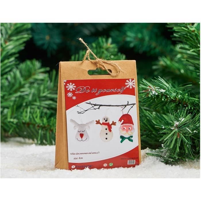 Set de 3 personnages de Noël à composer en feutrine - H 8 cm - Rouge et blanc