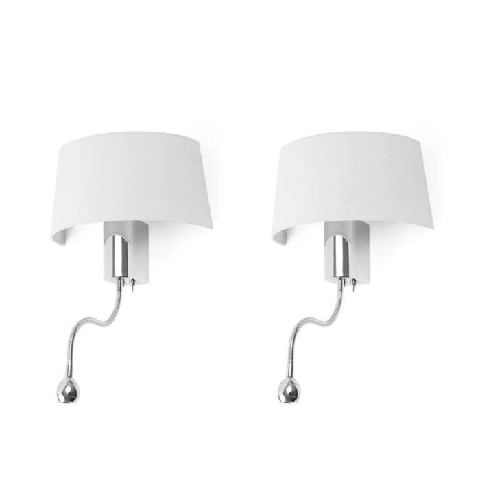 Lot De 2 Appliques Avec Liseuse Led En Métal Et Tissu Longueur 285