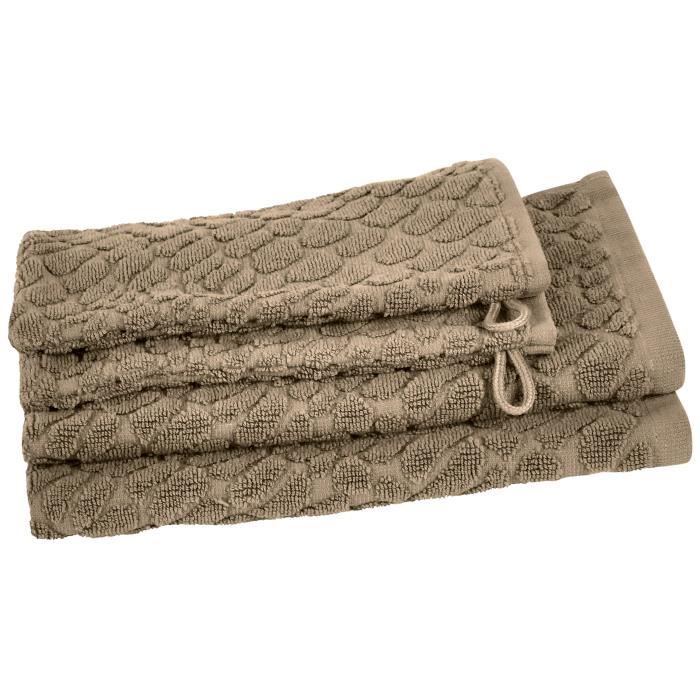 VENT DU SUD Ensemble 2 serviettes invité + 2 gants THALIA - 30x50 cm - Marron havane