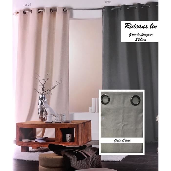 DOUBLE RIDEAU LIN (GRIS CLAIR) Grande Hauteur 320CM rideau oeillet ... DOUBLE RIDEAU LIN (GRIS CLAIR) Grande Hauteur 320CM rideau oeillet ...