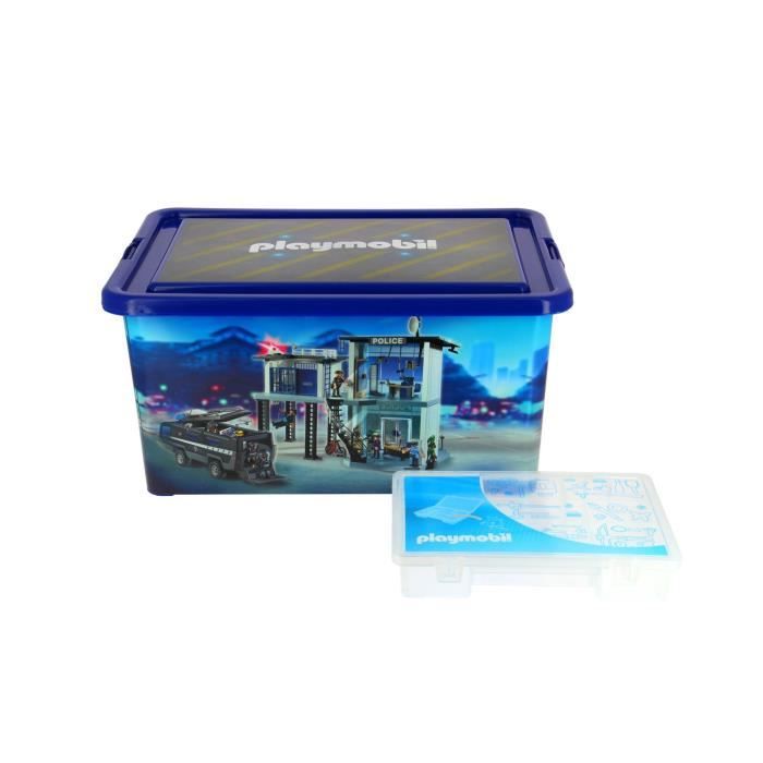 PLAYMOBIL Boîte de Rangement Police - 23 L + Petite Boîte Compartimentée - Bleu