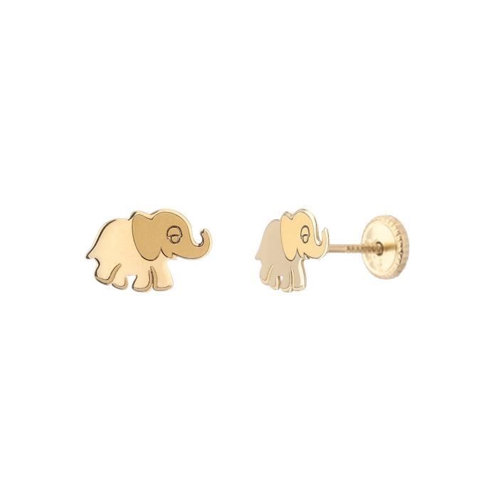 YSORA - Boucles D'Oreilles Elephant en Or Jaune 18 Carats - Enfant