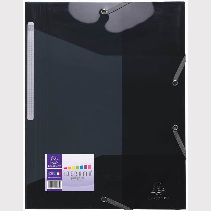 EXACOMPTA - Chemise à élastiques 3 rabats - 24 x 32 - Polypropylène translucide lisse brillant 5/10ème - Couleur noire