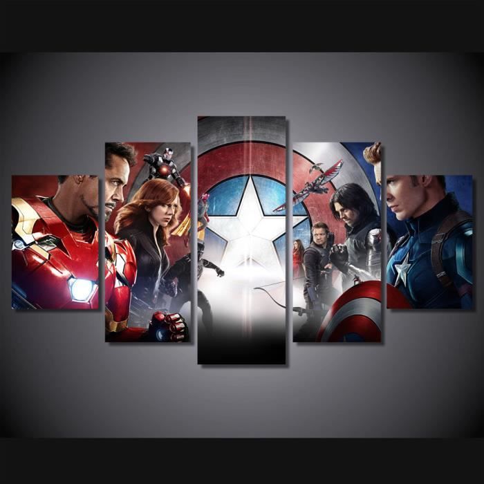 No Frame Tableau Toile 5 Pcs Avengers Film Guerre Civile Affiche