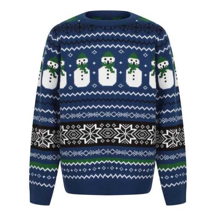 Pull de Noël Bonhomme de Neige Bleu Enfant Garçon