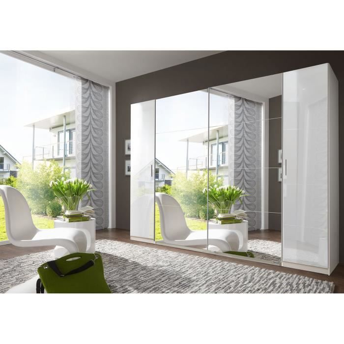 Armoire adulte design 4 portes avec miroir coloris blanc laqué ... Armoire adulte design 4 portes avec miroir coloris blanc laqué ...