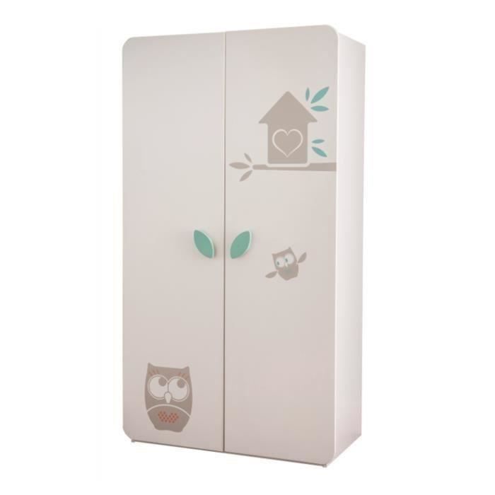 HIBOUX Armoire 2 Portes Coloris Blanc Velours