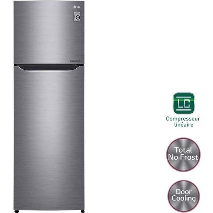 LG GT5525PS - Réfrigérateur congélateur haut - 254L (198+56) - Froid ventilé - A++ - L 55,6cm x H 166,5cm - Silver - Fabrique glaçe