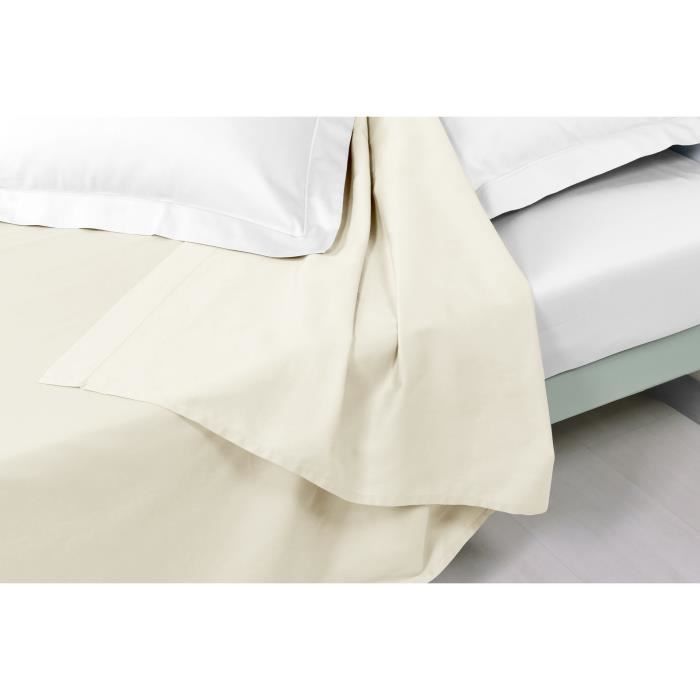 VENT DU SUD Drap plat CONCERTO Satin de coton - 270x300 cm - Blanc ivoire