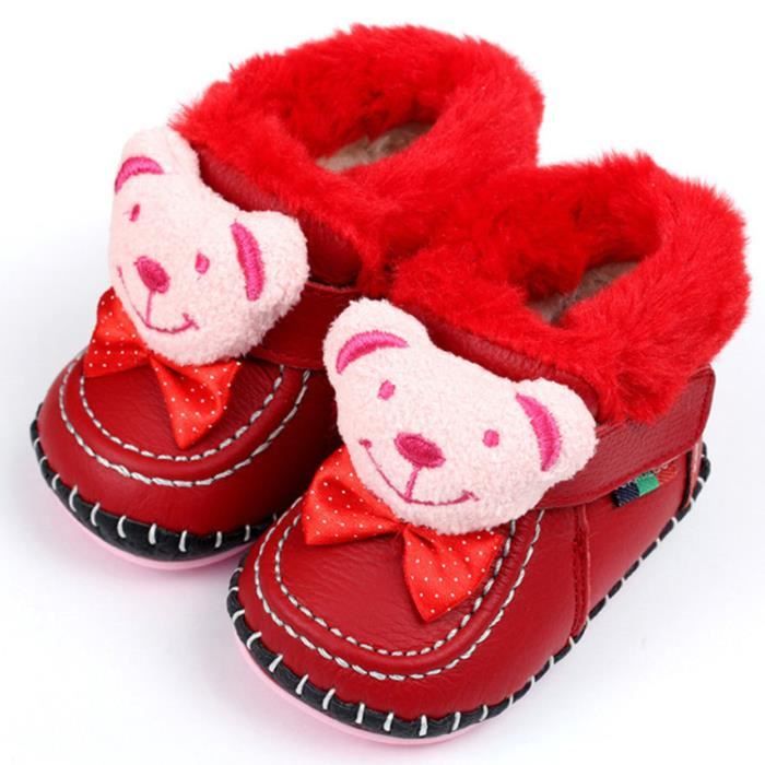 Gar Bb Fille En De Neige Cuir rouge Bottes bleu ons Café Hiver marron Ours q001rxXA