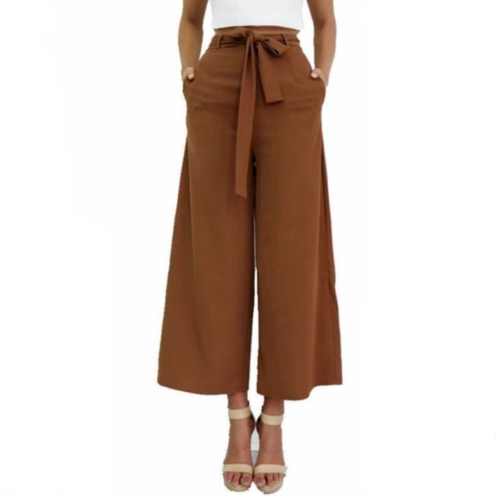 Avec Quoi Porter Un Pantalon Marron Femme Nouvelle Arrivee Pantalon Large Femme Couleur Unie Laçage Désign Grande