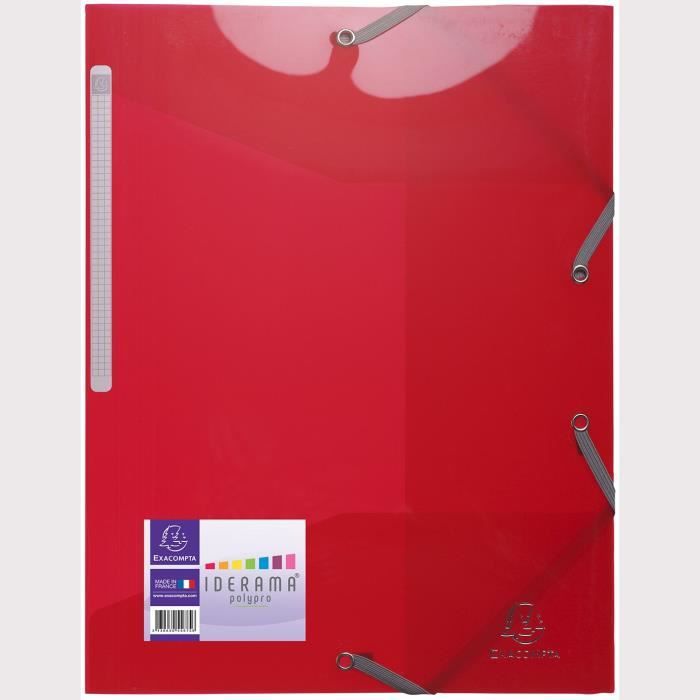 EXACOMPTA - Chemise à élastiques 3 rabats - 24 x 32 - Polypropylène translucide lisse brillant 5/10ème - Couleur rouge