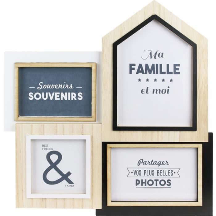 THE HOME DECO FACTORY Pêle-mêle 4 photos - Bois - 35x1,5x36 cm - Beige et noir