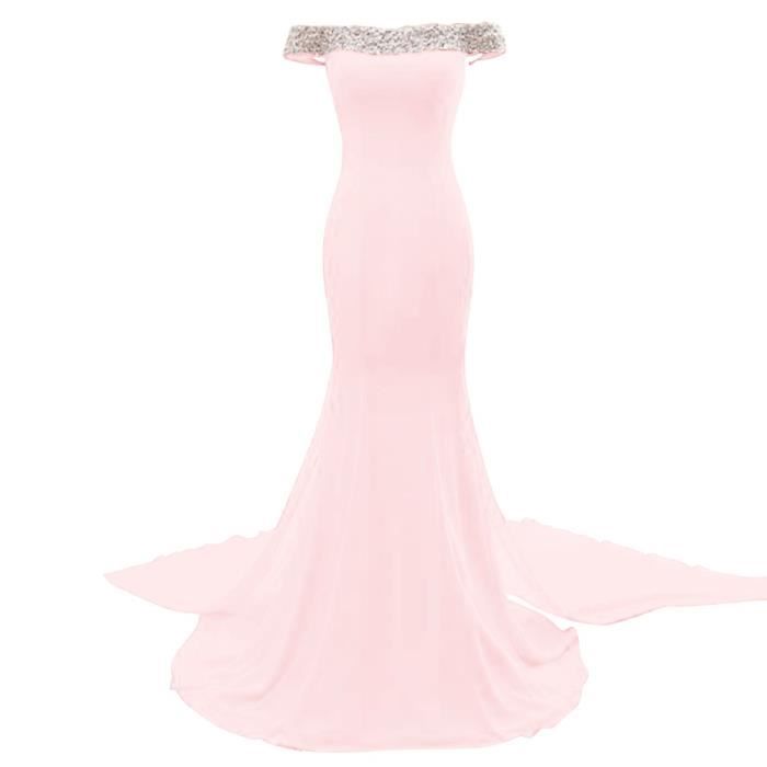 ROBE DE CÉRÉMONIE Robe de Soirée Cocktail Longue Rose Sirène