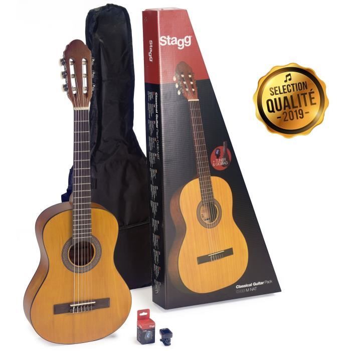 STAGG C440 M NAT PACK Pack comprenant 1 guitare classique 4/4 de couleur naturelle - 1 accordeur - 1 housse
