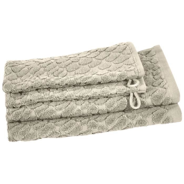 VENT DU SUD Ensemble 2 serviettes invité + 2 gants THALIA - 30x50 cm - Blanc lin