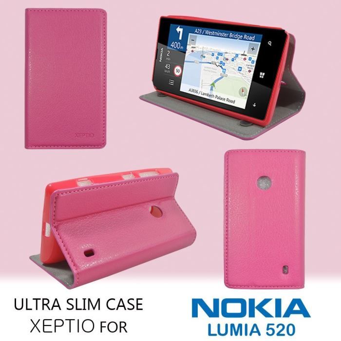 Housse étui Coque Slim Pour Nokia Lumia 520 – Noir Grainé, Fermeture Magnétique