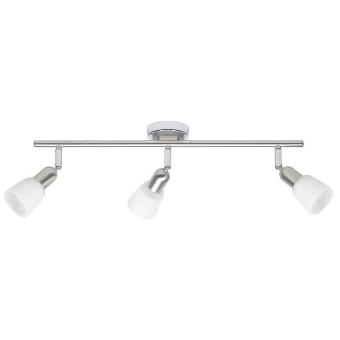 Plafonnier barre à 3 lumières Sofia hauteur 10 cm E14 40W acier, chrome et blanc