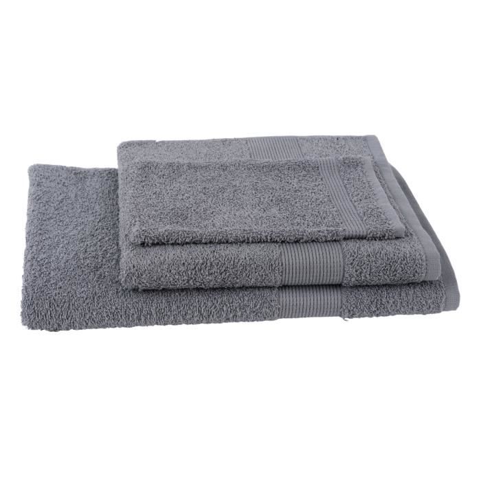 JULES CLARYSSE Lot de 1 serviette + 1 drap de bain + 1 gant de toilette Viva - Gris