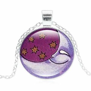 Cabochon Verre Argent Chaîne Collier Pendentif