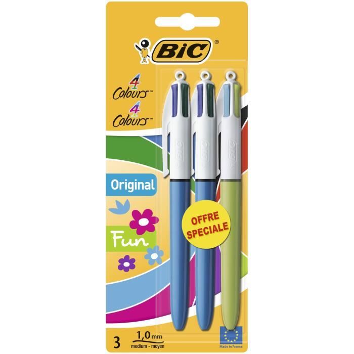 Lot de 3 stylos bille 4 couleurs - BIC - Format special