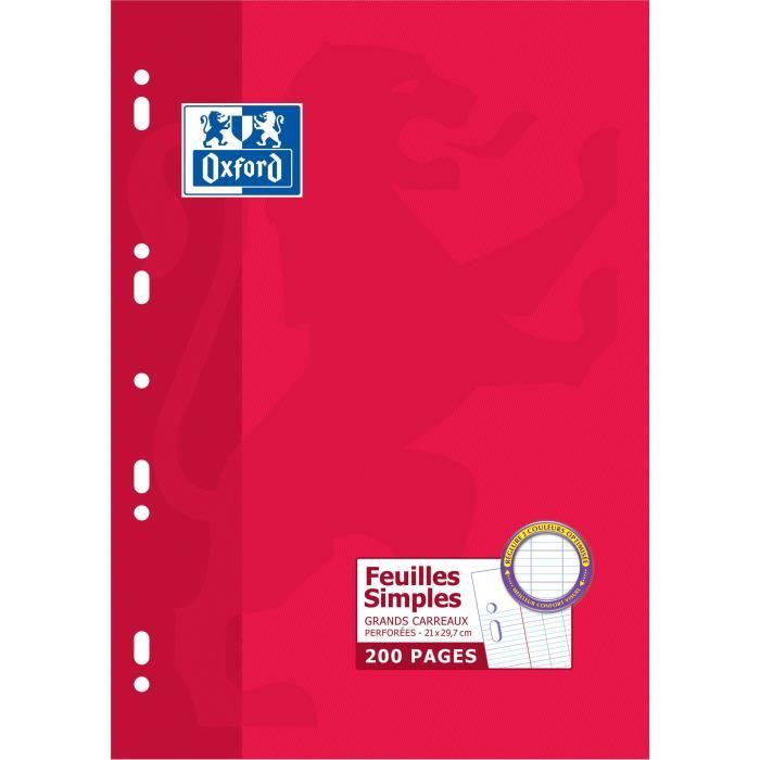 OXFORD Feuille Mobile Perforée 200 pages