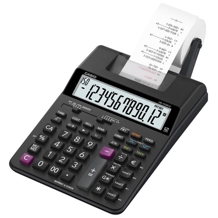CASIO Calculatrice imprimante HR150 RCE + Adapt. noire