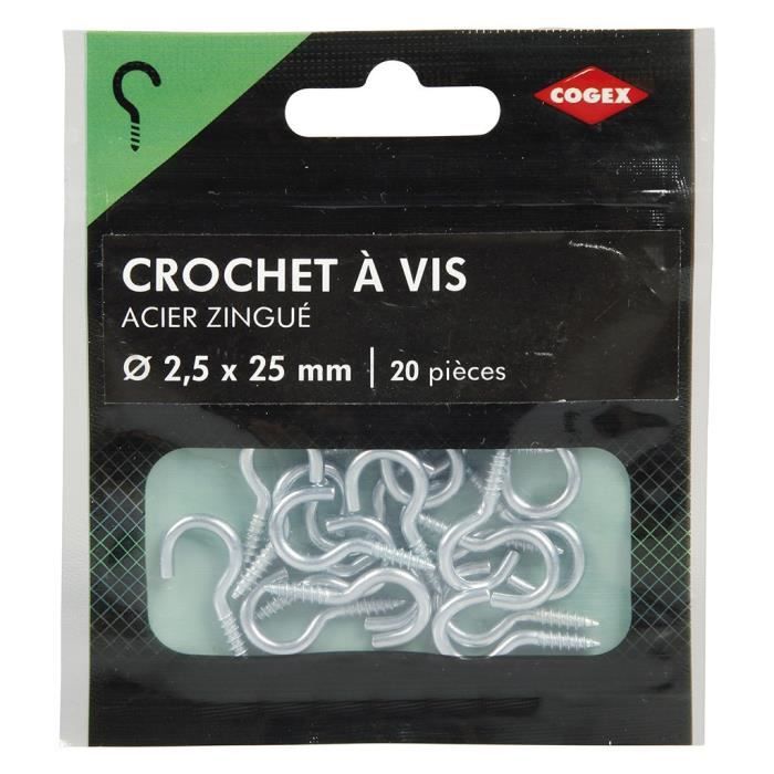 COGEX Crochet à vis acier zingue - 2,5x25 mm - 20 pcs