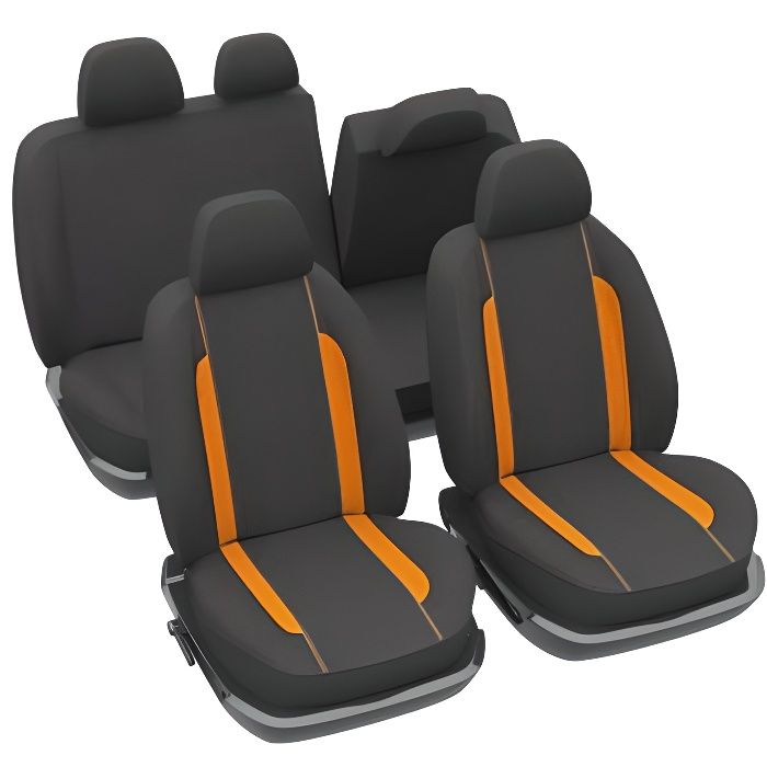 Jeu de Housses -Banquette arrière fractionable - Maille frappée noir - Mesh et joncs orange