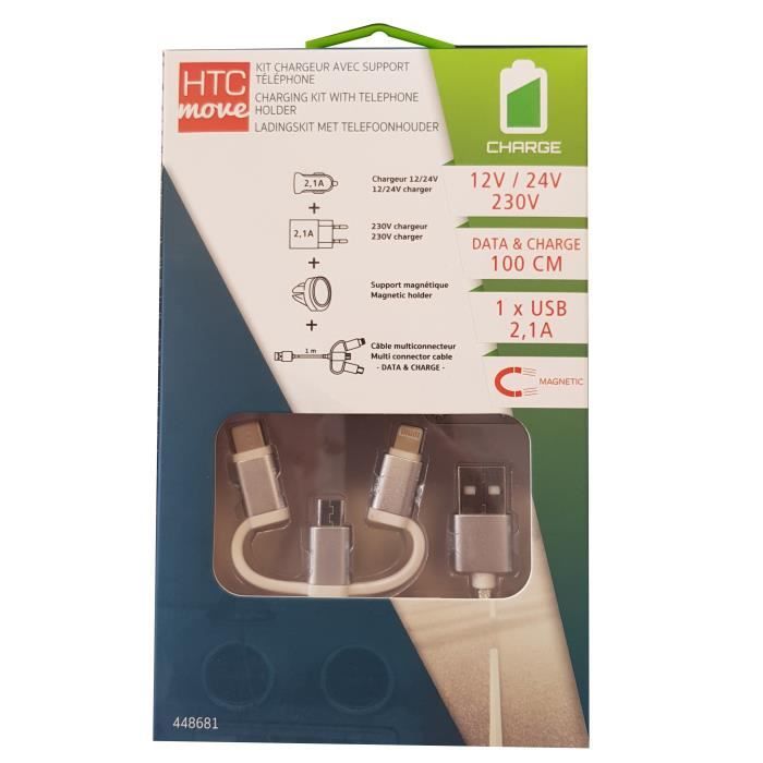 M500 Kit 4 en 1 : prise AC 2,1 A et secteur, triple câble charge et données 2 A Micro USB