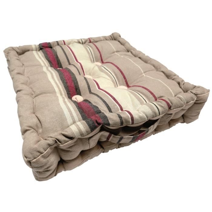 SOLEIL D'OCRE Coussin de sol Stripes 100% coton 40x40x8 cm taupe