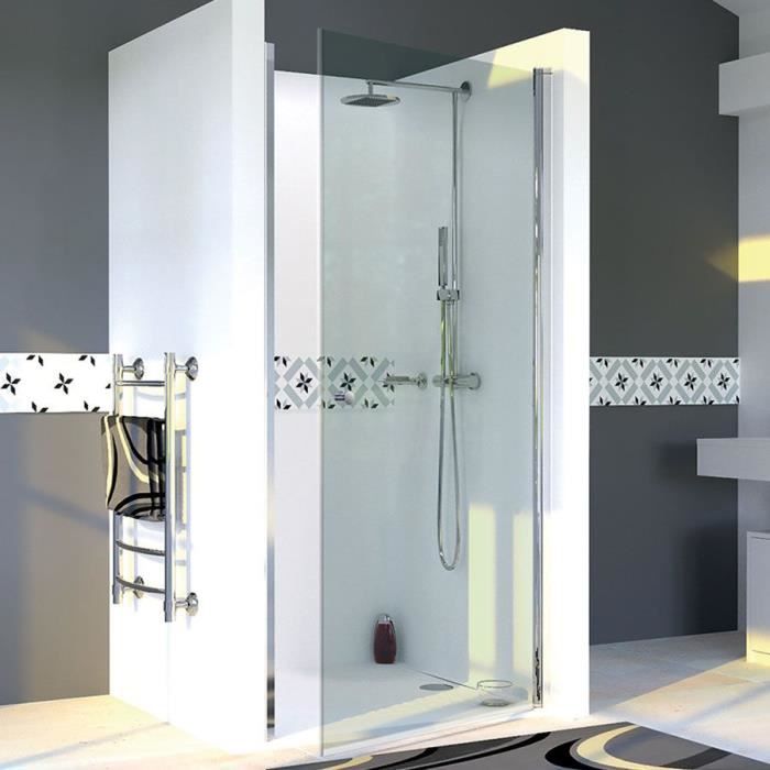 CREAZUR Porte de douche pivotante Dylane - 90 x 190 cm - Verre trempé 6 mm