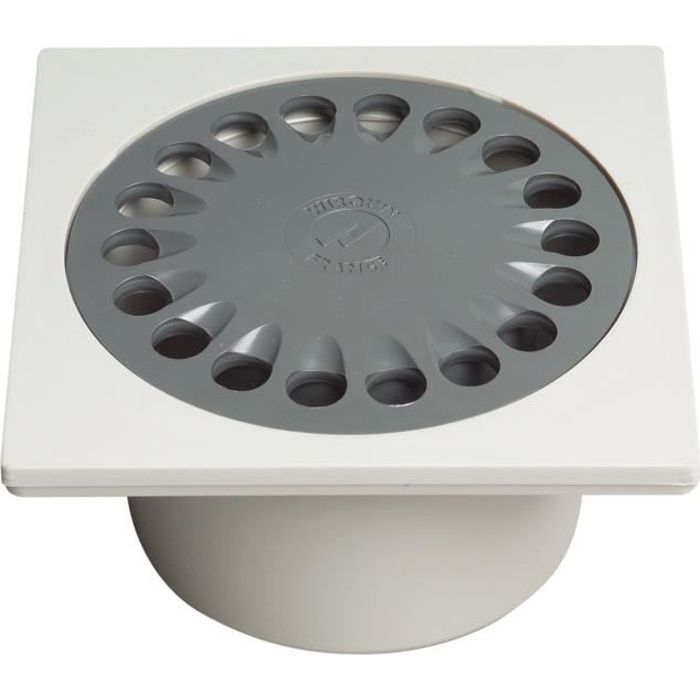 WIRQUIN Bonde de sol SP6000 - 10 x 10 cm - Ø 40 mm - Corps blanc/Gris - Grille inox - à coller